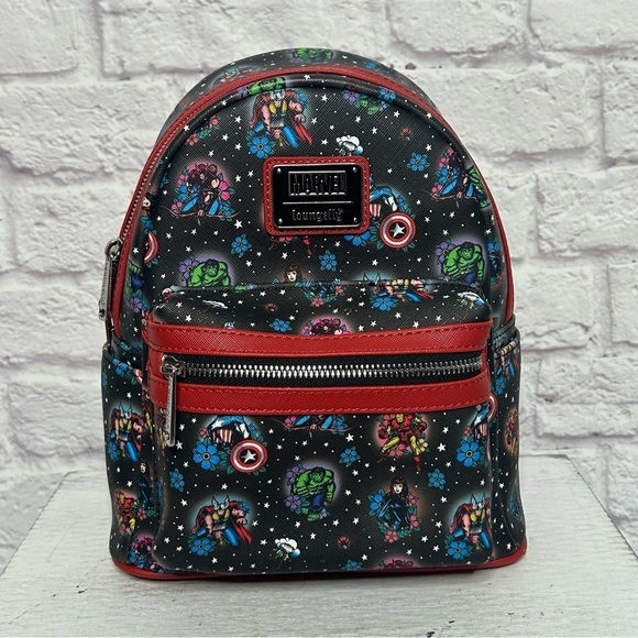 Loungefly Marvel Avengers Floral Tattoo Mini Backpack - Picture 5 of 13